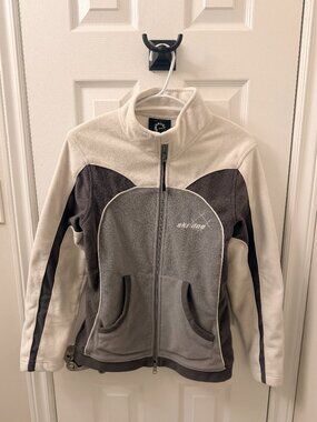 Ladies BRP Mid Layer Fleece in Color-blocked Grey and Winter White, Size Medium